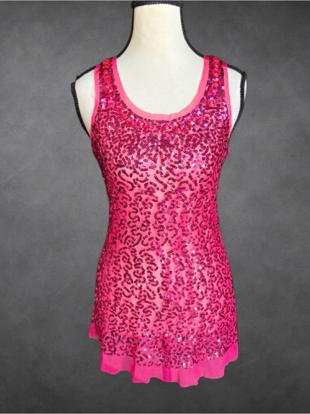 A’GACI Hot Pink Sequin Sheer Tunic Top‎ - Small